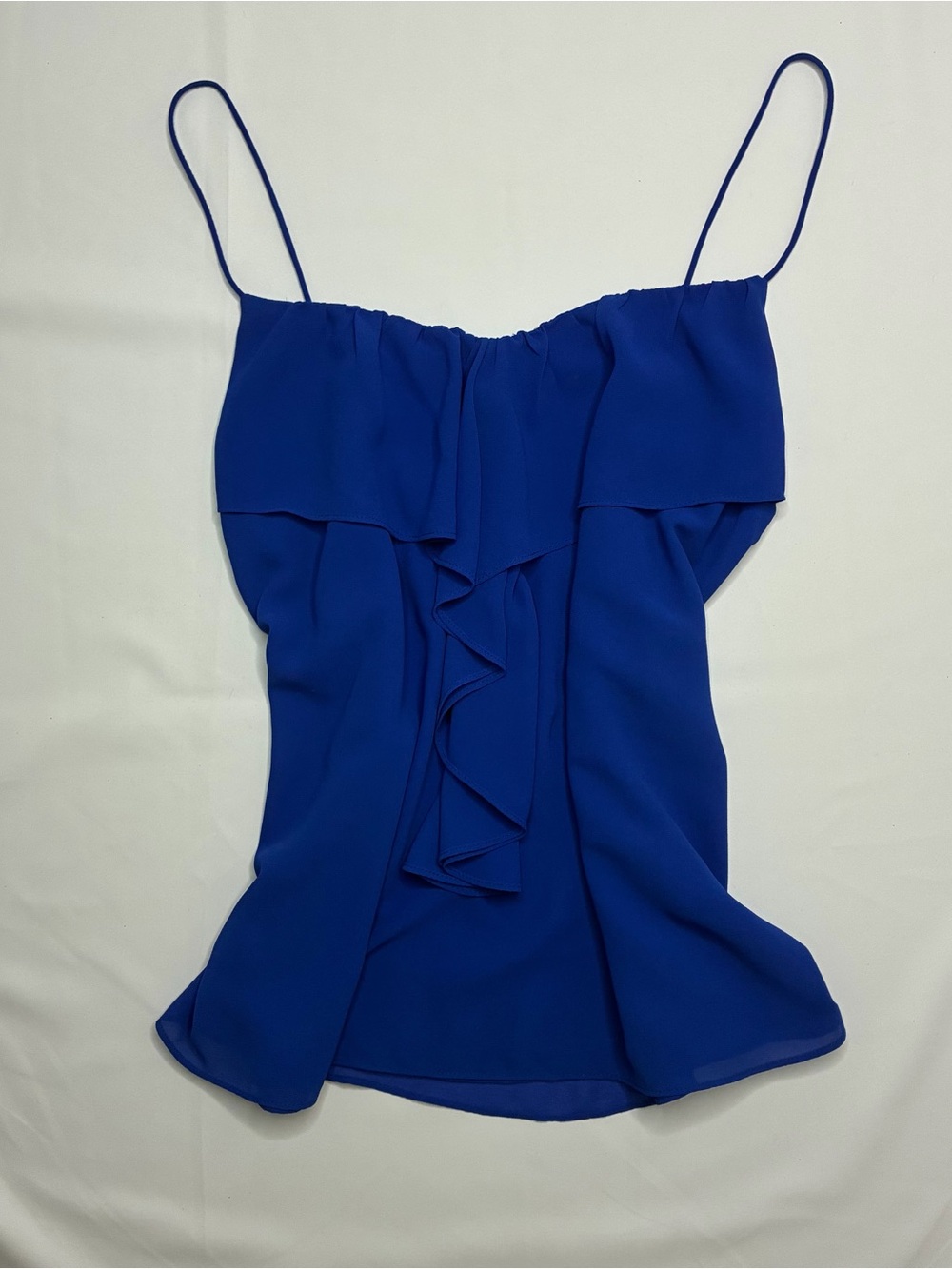 Naked Zebra blue ruffle cami with spaghetti straps